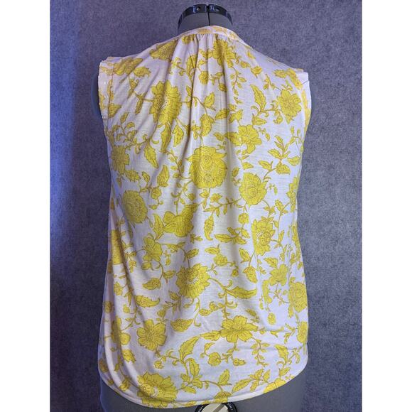 Loft Yellow Floral Pleated Yoke Mixed Media Top, Sleeveless, Women’s Size Small - Picture 8 of 12